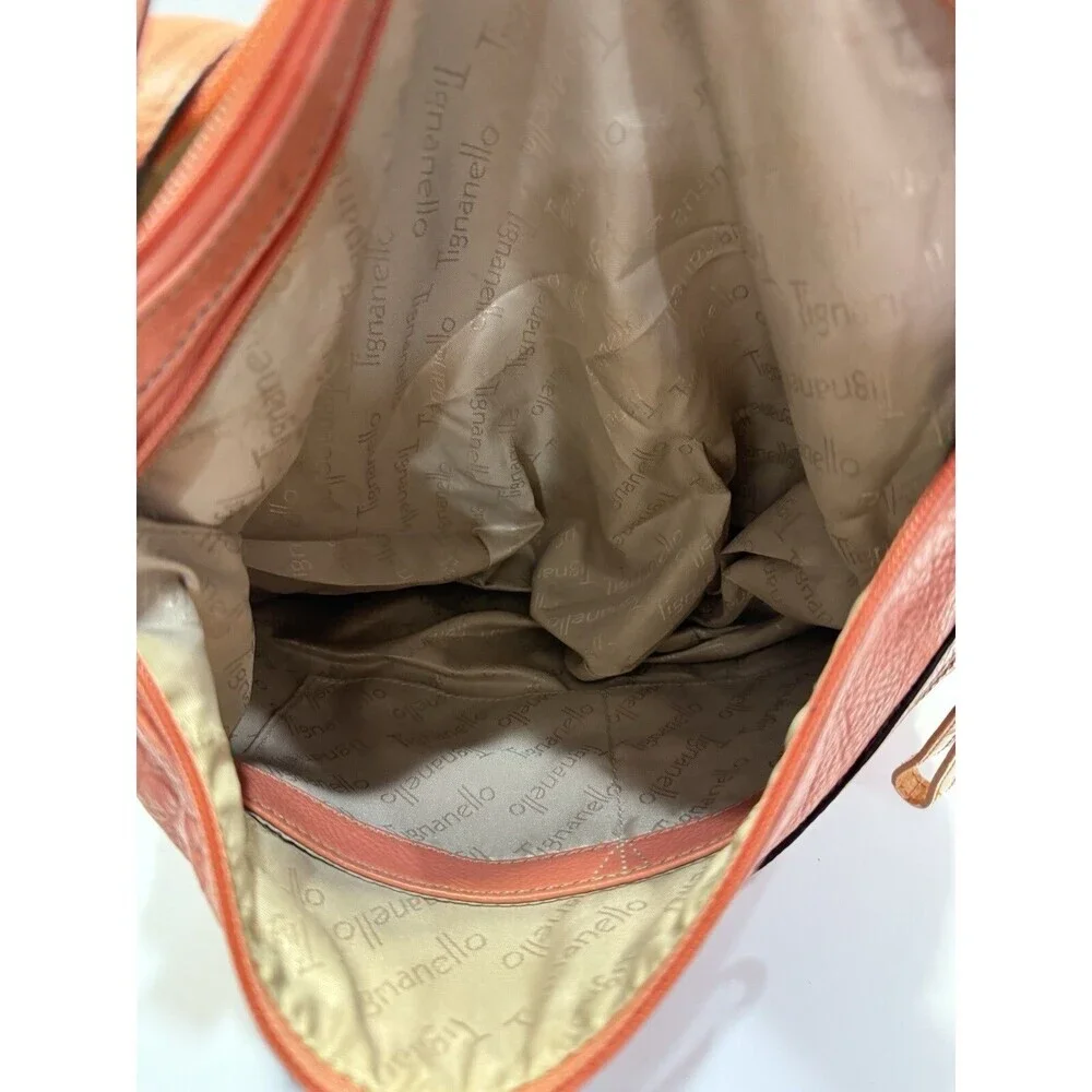 Tignanello Womens Hobo Orange Leather Shoulder Handbag Satchel Purse Pockets